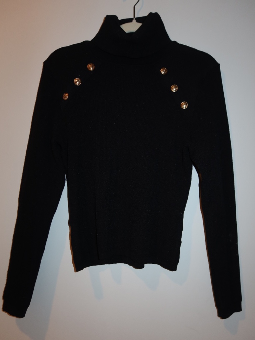 Womens Black Turtleneck Sweater Size L Express Brand Gold Buttons